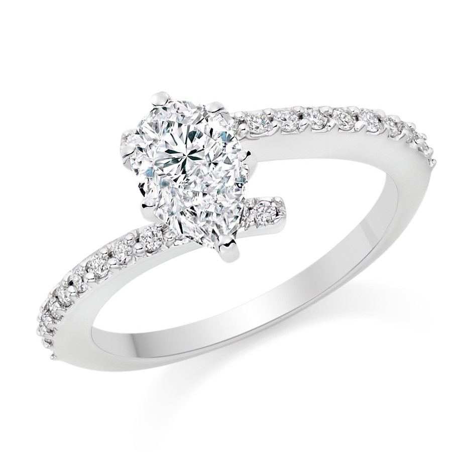 Split Shank Pear Shape Diamond Engagement Ring in 18k White Gold (0 ...