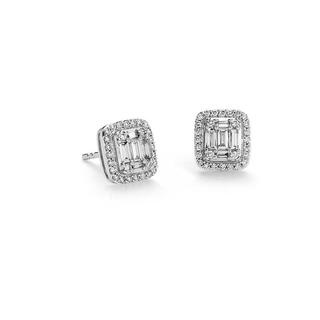 Baguette Diamond Halo Earrings In 9k White Gold (0.50ct tw)