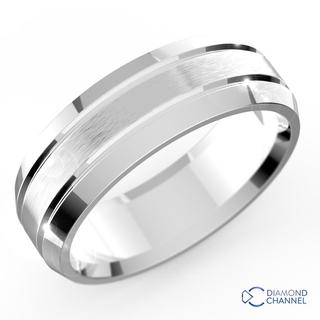 6.5mm Brushed Inlay Bevel Edge Wedding Ring 