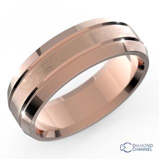 6.5mm Brushed Inlay Bevel Edge Wedding Ring 