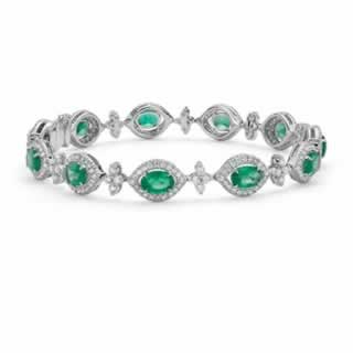 Green Oval tourmaline and Diamond Halo Bracelet in 18K White Gold (1.47ct tw)