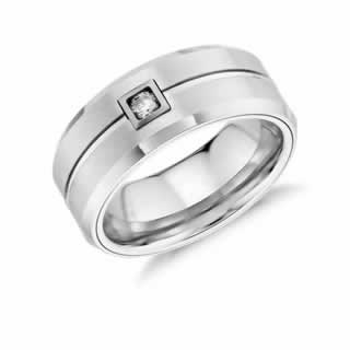 Satin Finish Wedding Band in 9K White Gold (0.10 carat tw)