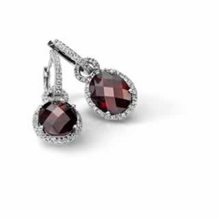 Garnet Halo Oval Drop Earrings in 9K White Gold (0.72ct tw)