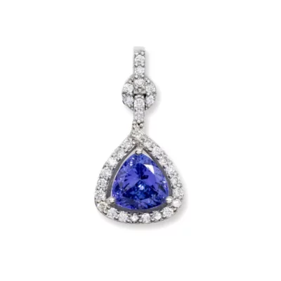 Triangular Tanzanite with Diamond Halo Pendant