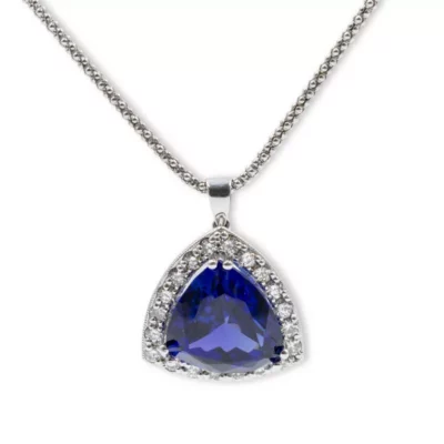 Triangular Tanzanite with Diamond Halo Pendant