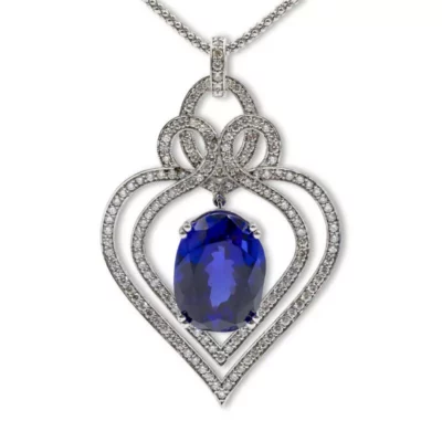 Oval Tanzanite with Diamond Halo Pendant