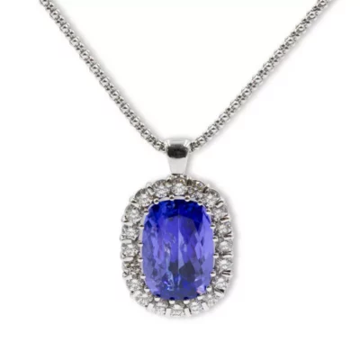 Cushion Tanzanite with Diamond Halo Pendant